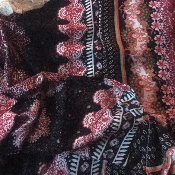 ❌DONATED❌Burgundy Black Stripe Pattern V-neck Boho Lace Sleeve Dress - Picture 9 of 11